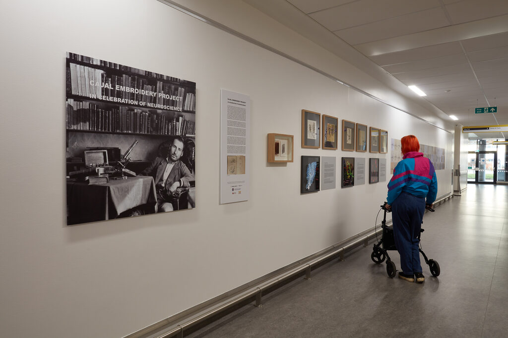 Exhibition view of Cajal Embroidery Project: In Celebration of Neuroscience