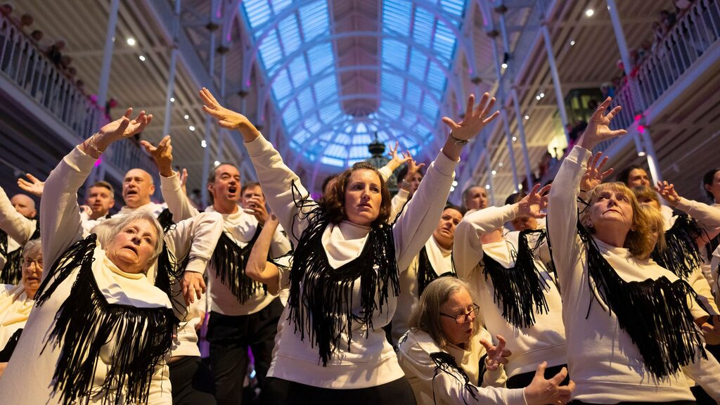 Scottish Opera's Community Chorus perform Oedipus Rex at the National Museum of Scotland as part of the Edinburgh International Festival