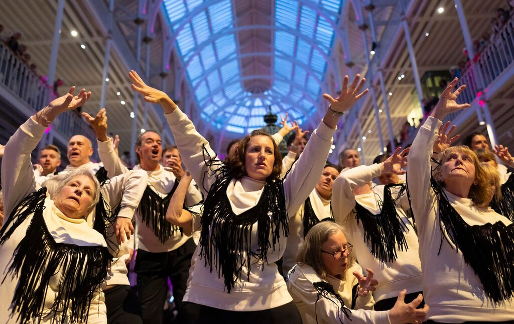 Scottish Opera's Community Chorus perform Oedipus Rex at the National Museum of Scotland as part of the Edinburgh International Festival