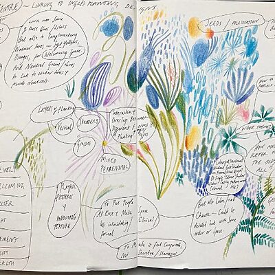 Artist, Natasha Russell's, sketches of the designs for the Chalmers Centre