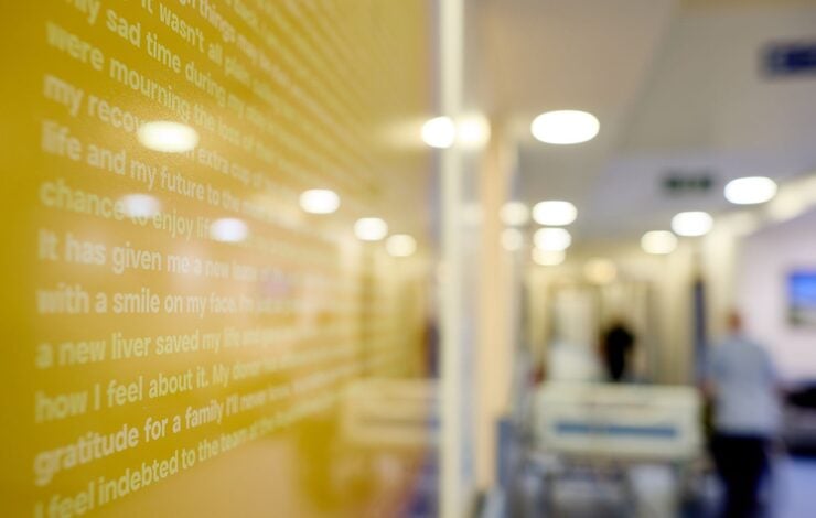 Grateful by Rebecca Milling in the corridor of the Royal Infirmary of Edinburgh outside the Transplant Unit