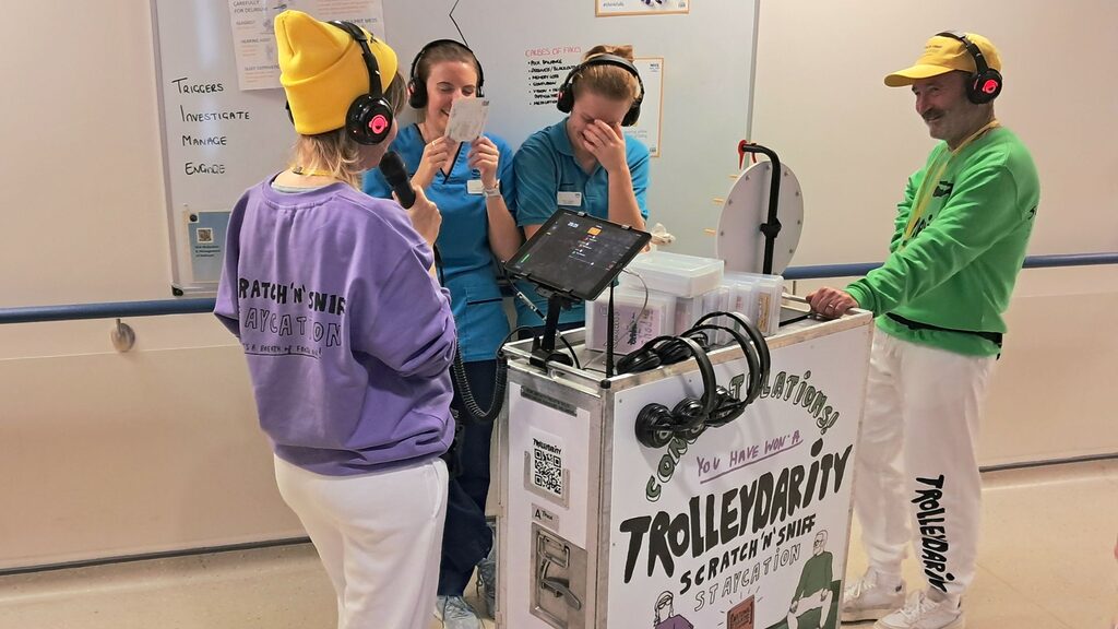 Staff enjoying the Trolleydarity sensory adventure at the Western General