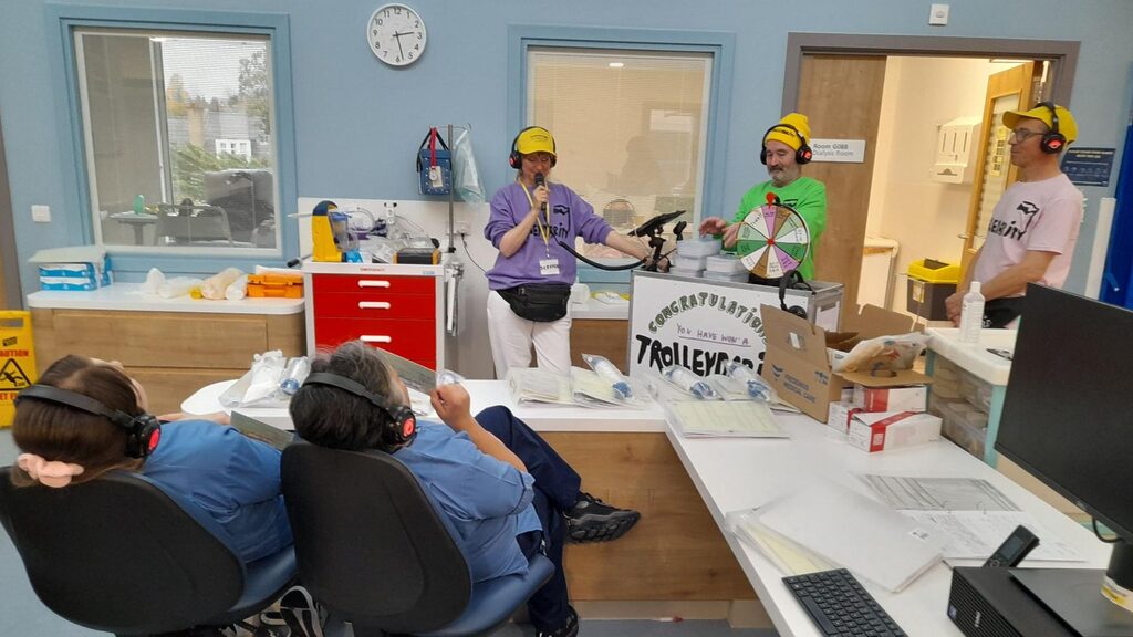 Staff enjoying the Trolleydarity sensory adventure at the Western General