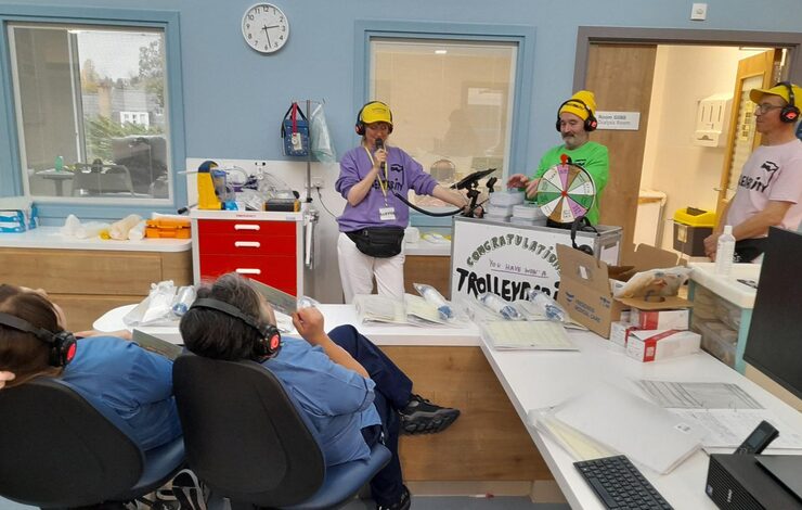 Staff enjoying the Trolleydarity sensory adventure at the Western General