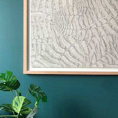 close up of line drawn artwork in the staff wellbeing space at St John's Hospital
