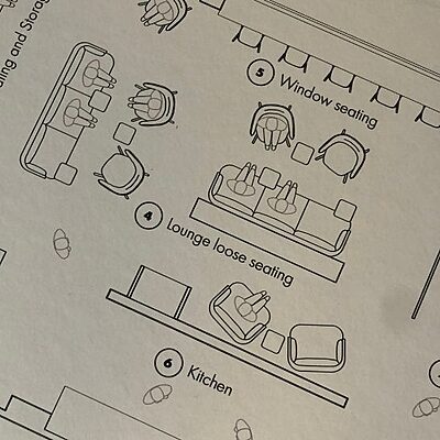 close up of design outlines for the staff wellbeing space at St John's Hospital