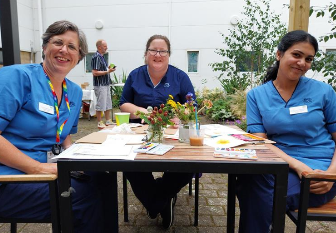 Staff outside doing watercolour painting