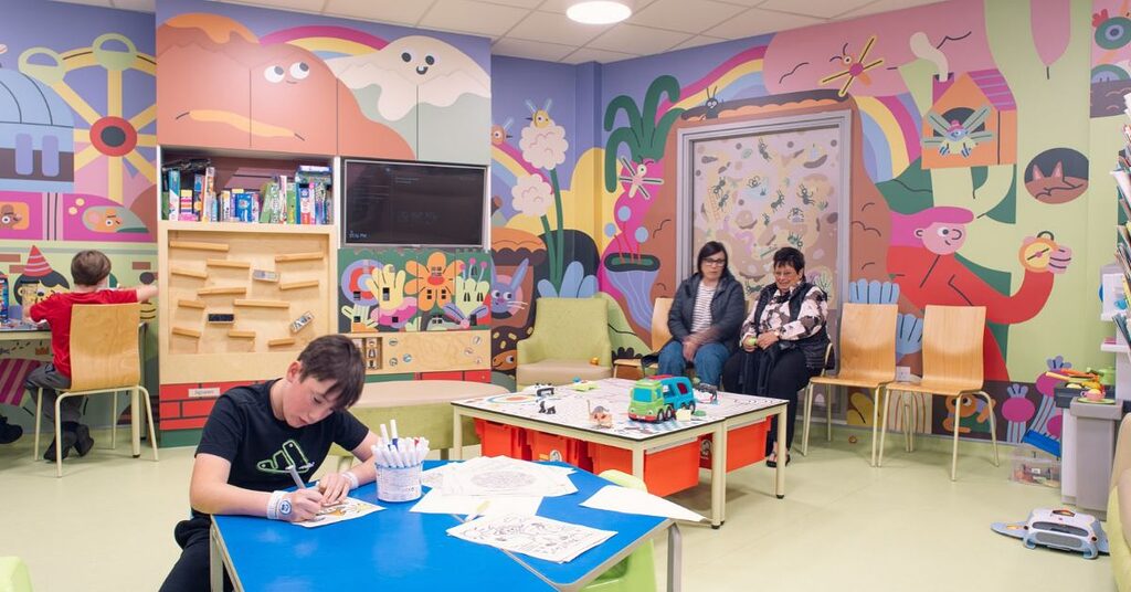 Kids and adults in waiting area